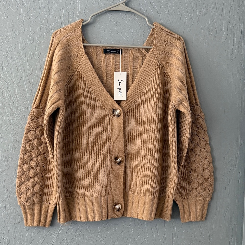 Simplee Apparel Tan Cardigan Sweater